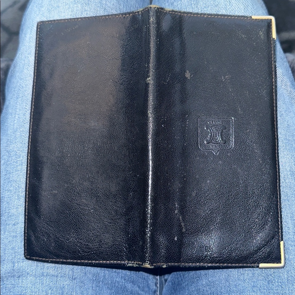 Celine Black Leather long bifold Wallet with Gold Accents / checkbook holder - Picture 3 of 11